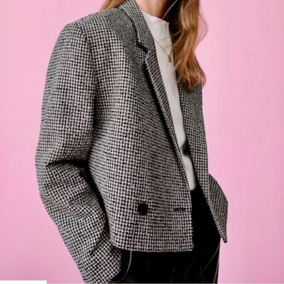 NWT Mango Nadine Houndstooth Cropped Blazer Size XXL - Picture 2 of 16